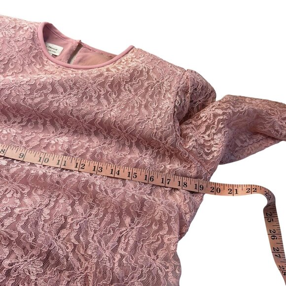 Vintage Pink Lace Dress Sheer Sleeves Bow 80s Party Prom Size 12 - Picture 10 of 12